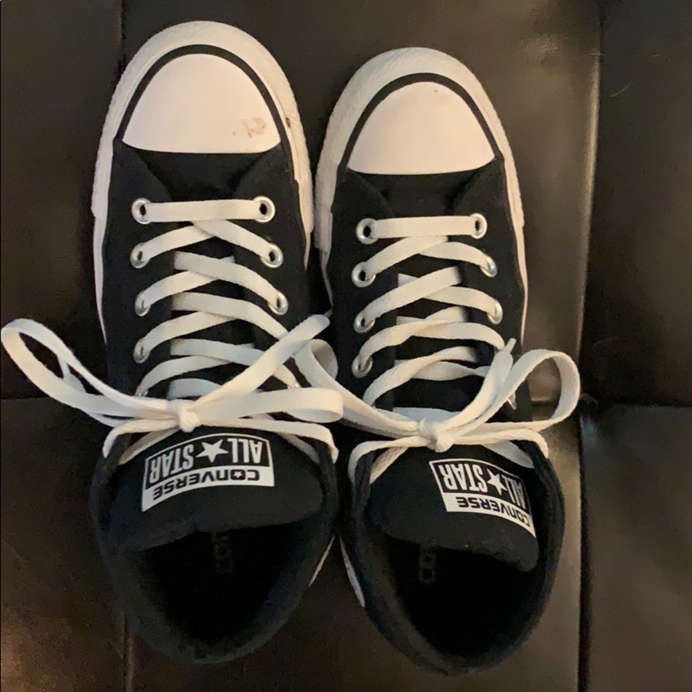 Black and white semi high-top converse